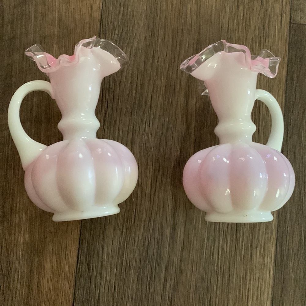 2 Fenton pair of pink & silver crest pitcher melon style and beautiful pink - Picture 2 of 5